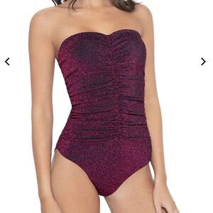 Nwt Anthropologie PilyQ Swimsuit Garnet Ruched One Piece Pink Glitter